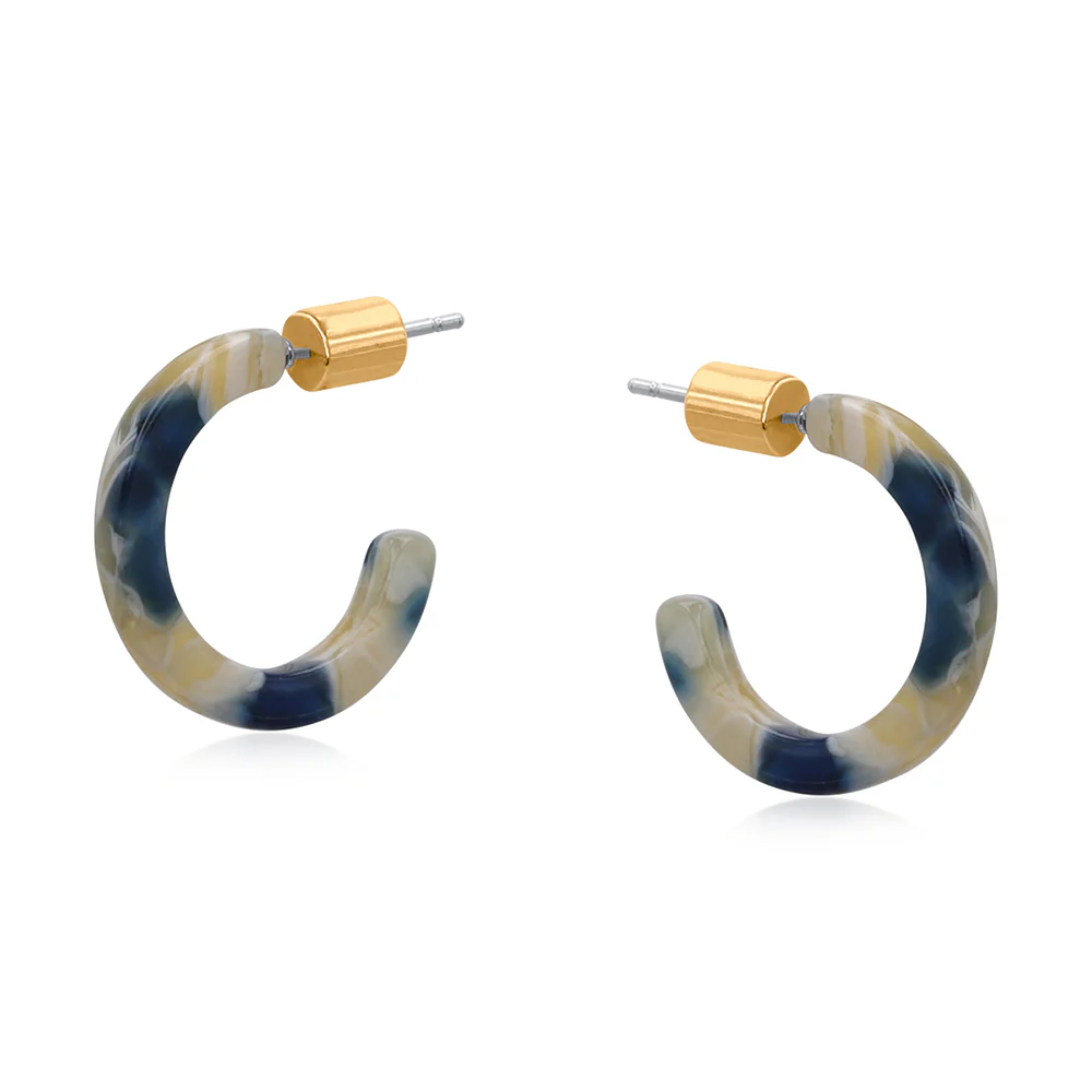 Resin Hoop Earrings - Cream/Navy